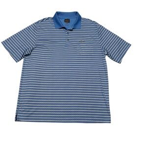 New Greg Norman Men's Tasso Elba Short Sleeve Performance Stripe Polo Blue L